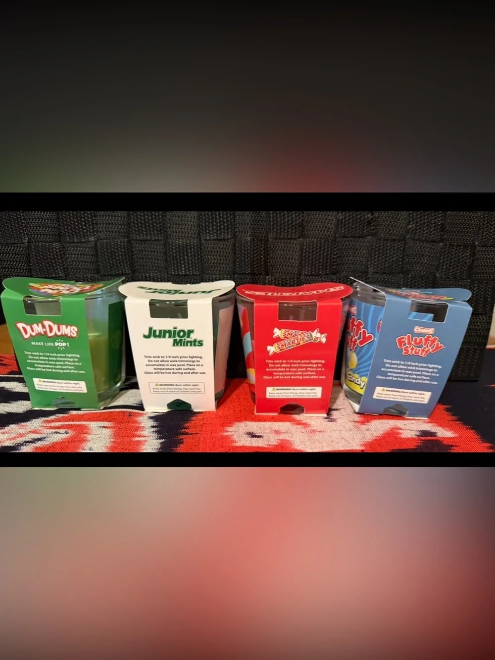 Candy Scented Candles: 4 Set Junior Mints, Smarties, Fluffy Stuff, Dum-Dums 3oz